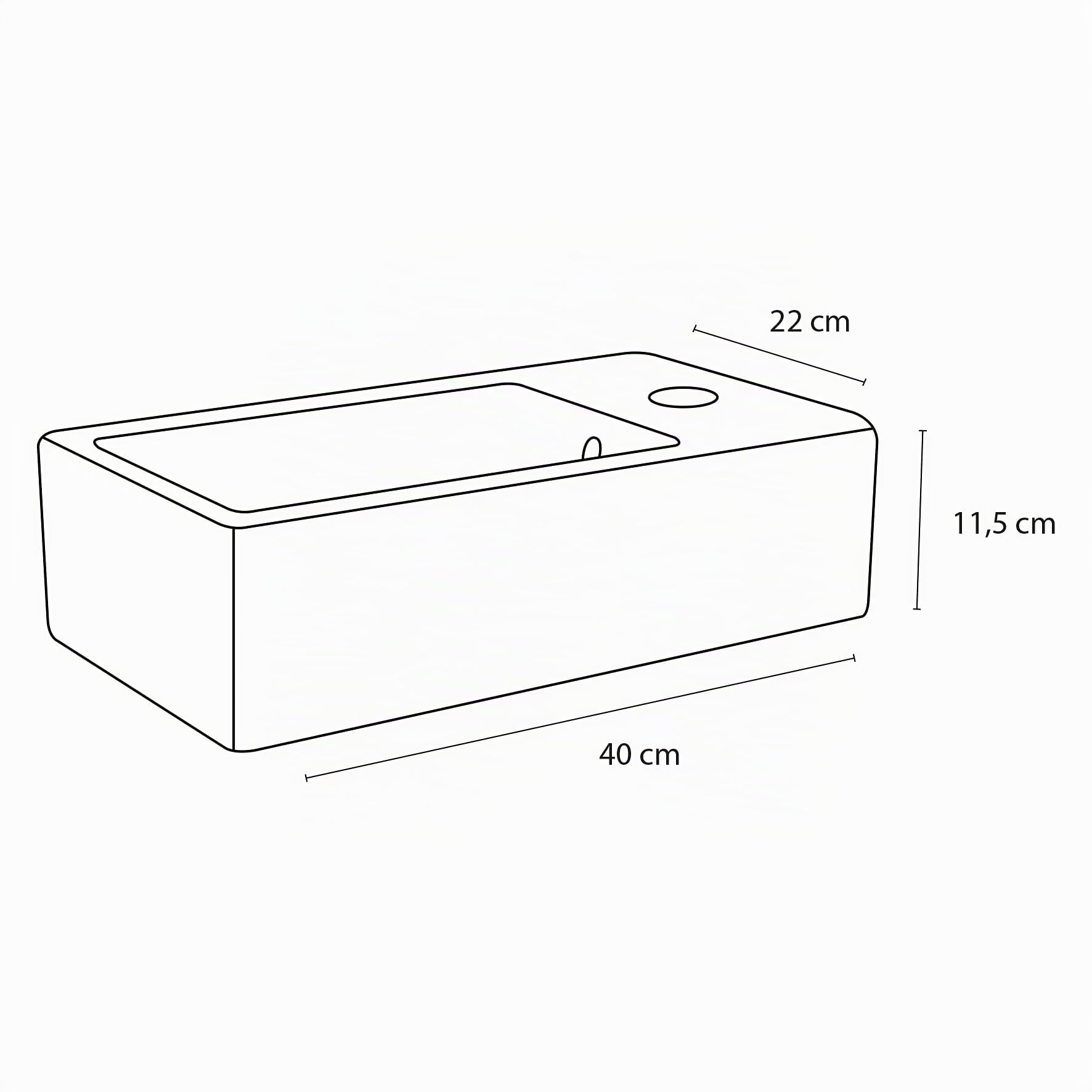 Differnz Force Lavabo - Lave main Céramique Blanche Brillante - Robinet Droit Or Mat - Ensemble Complet - 40 x 22 x 11,5 cm