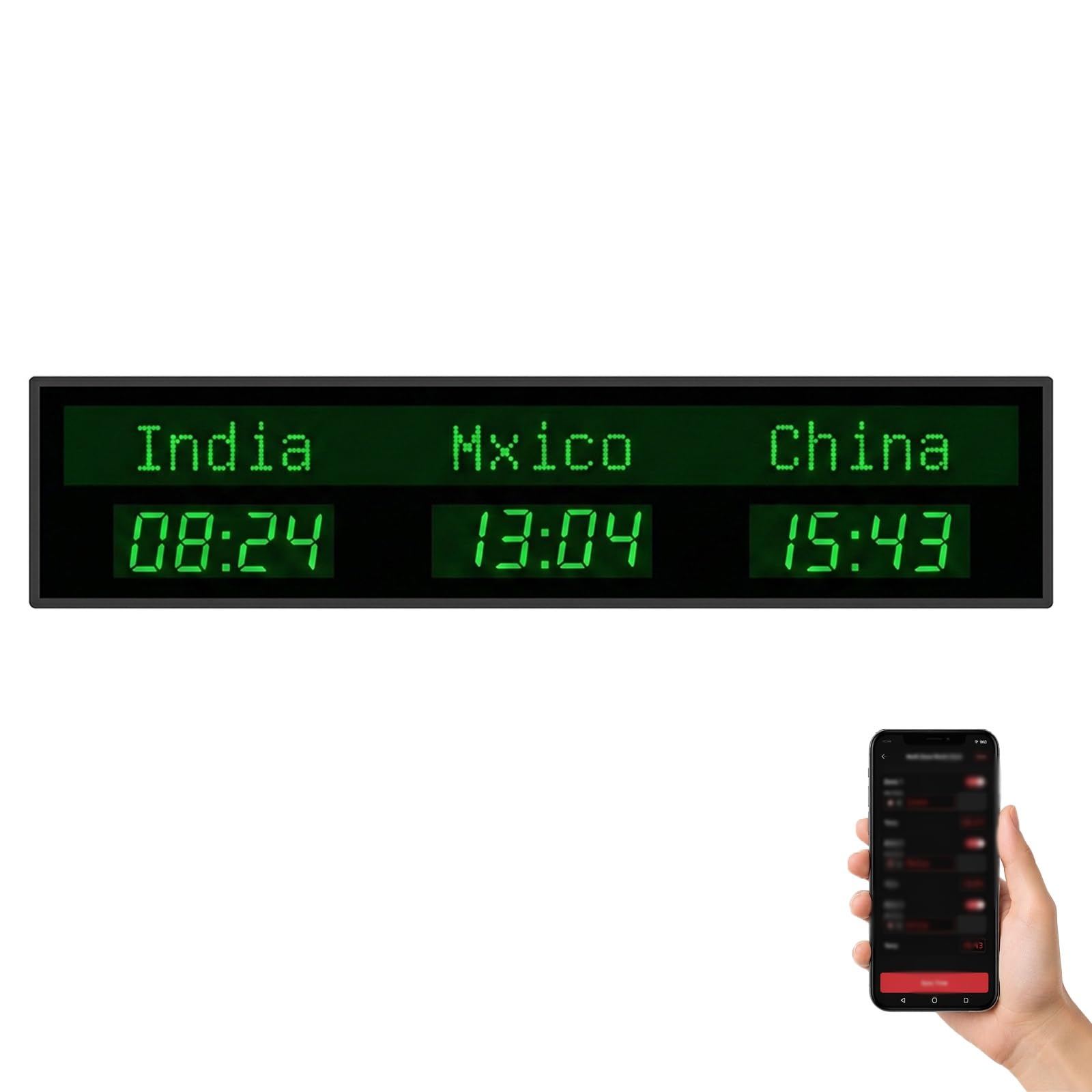 Horloge mondiale numérique LED murale avec heure date et télécommande pour entreprise