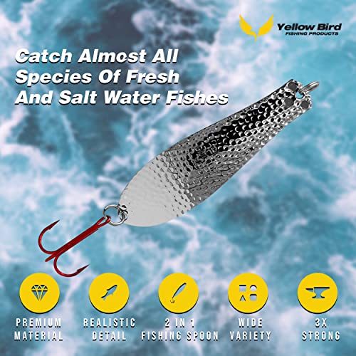 Doctor Spoons Trolling Series 3 Pack - Saltwater & Freshwater Fishing - Also For Jigging - Great For Walleye, Salmon, Trout, Bass, Pike, Striper Rainbow & More - Premium Eagle Claw Hooks - Yellow Bird #TOP2