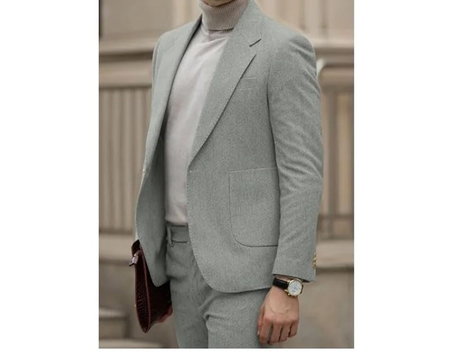 Pohullan Men Slim Fit Herringbone Tweed 2-Piece Suit for Wedding Prom Formal Events Groom Attire3