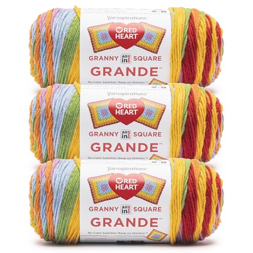 Image of Red Heart Granny Square Grande Yarn for Crocheting, Full Spectrum, 3-Pack | All In One Granny Square Grande Yarn, #4 Medium Worsted Weight 100% Acrylic, Makes 12-Inch Squares, 440 yards, 250g /8.8oz