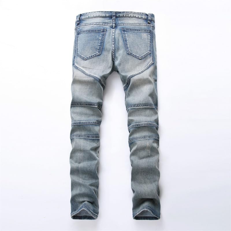 Andongnywell Men's Skinny Straight Ripped Zipper Jeans Slim Fit Stretch Knee Destroyed Patch Denim Pants2