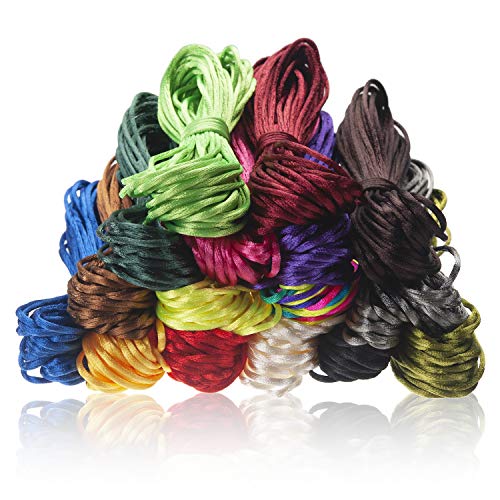 2.0mm Satin Nylon Trim Cord Rattail Silk Cord for Jewelry Making, 16 Colors 175 Yards Total Chinese Knotting Cord, Nylon Beading Cord Braided Rope Weaving String for Bracelet, Necklace and Kumihimo