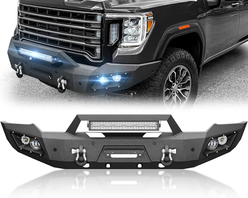 YZONA for Sierra 2500 3500 Front Bumper Compatible with 2020 2021 2022 2023 GMC Sierra 2500 3500 HD Pickup Truck Bumper with Winch Plate, 5 x LED Lights, Sensor Holes, License Plate Bracket & D-rings