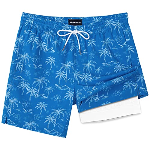 Image of SURF CUZ Mens Swim Trunks with Compression Liner Swim Shorts 7 inch Swimming Trunks Stretch 7 Inch Swim Suits Quick Dry