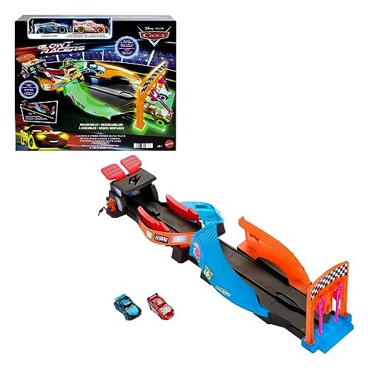 Disney Pixar Cars Night Racing Pista para coches de juguete que brilla en la oscuridad, incluye 2 vehículos, +3 años (Mattel HPD80)