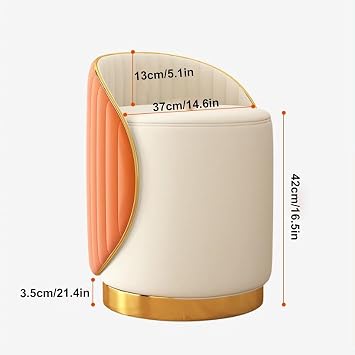 Modern Swivel Dressing Table Chair Round Makeup Stool with Back Gold Base Leather Padded Cushion Versatile Ottoman Foot Stool for Bedroom and Vanity Use