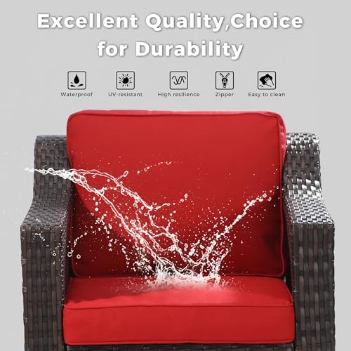 Image of 77'' Patio Sofa, All Weather Outdoor Rattan Wicker 3-Seat Sofa High Back Couch with Premium Cushions for Garden Backyard Porch(Brown /Red) | Patio Couch with Olefin Removable Cushion, All-Weather Outdoor Sofa with Deep Seat for Porch, Deck and Backyard, Red