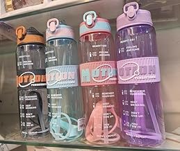 زجاجة مياه تحفيزية رياضية مانعة للتسرب مع علامات الوقت، مصنوعة من بلاستيك خالي من مادة البيسفينول أ، متوفرة بألوان أرجواني ووردي وأزرق وبرتقالي، سعة 1 لتر