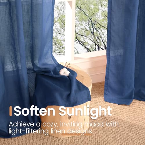 Image of BGment Navy Blue Small Linen Curtains 36 Inch Length for Kitchen Window, Semi Sheer Drapes Lightweight for Bathroom Cafe Decor with Rod Pocket, 2 Panels Set, 30 Inch Wide