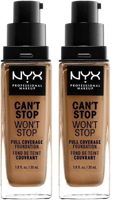 NYX Professional Makeup Can't Stop Won't Stop Full Coverage Foundation, Langanhaltend, Wasserfest, Vegane Formel, Mattierter Teint, Farbton: Golden (Packung mit 2)