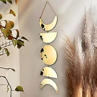 Moon Phase Mirror Acrylic Gold 87cm for Winter New Year Indoor Decor, Boho Wall Decor Bohemian Wall Moon Hanging Decoration Interior Design Moon Cycle Wall Decor for Bedroom Living Room(Gold)