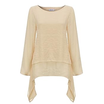 Zainafacai Womens Round Neck Long Sleeve Shirts Flowy Double