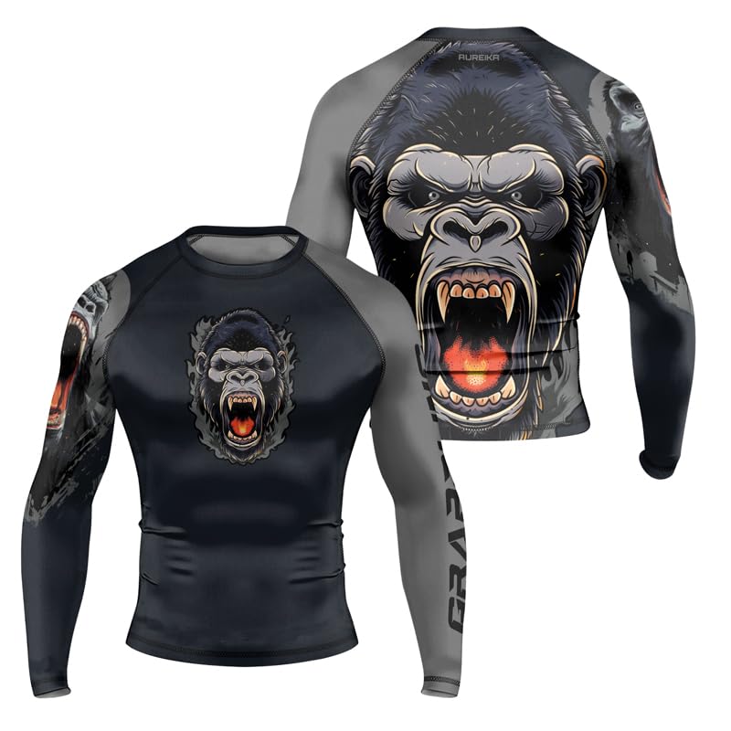 Gorilla Long Sleeve Compression Shirt Rash Guard – Premium Training Gear for BJJ Jiu Jitsu MMA Grappling Workouts