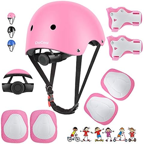 DaCool Kids Bike Helmet Skateboard Knee Pads - Toddler Helmet Adjustable for 3~10yrs Girls Boys Child Kids Protective Gear Set for Sport Cycling Bike Roller Skating Scooter, Pink Cover