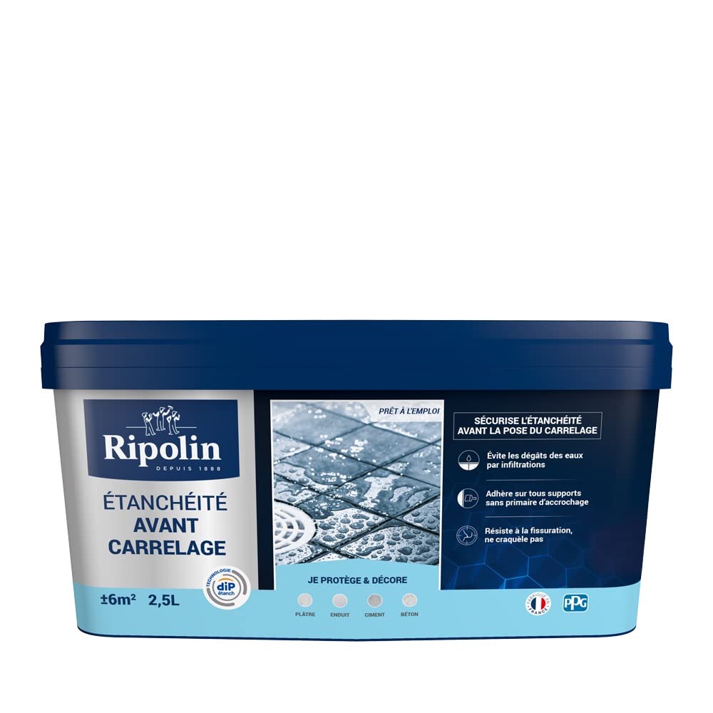 RIPOLIN Revêtement Étanchéité Avant Carrelage Intérieur Mat Blanc 2,5 L