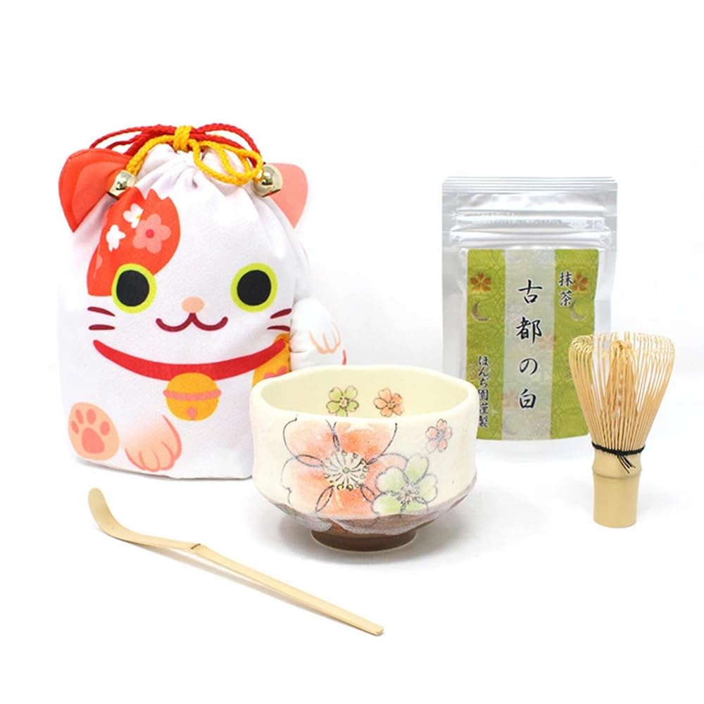 Honjien Tea Honjien Tea Set Calico Cat Tea Ceremony Utensils Invitation 5-piece Set with Drawstring Pouch, Nodoka, Ichifuku / La / Gift Present Offering