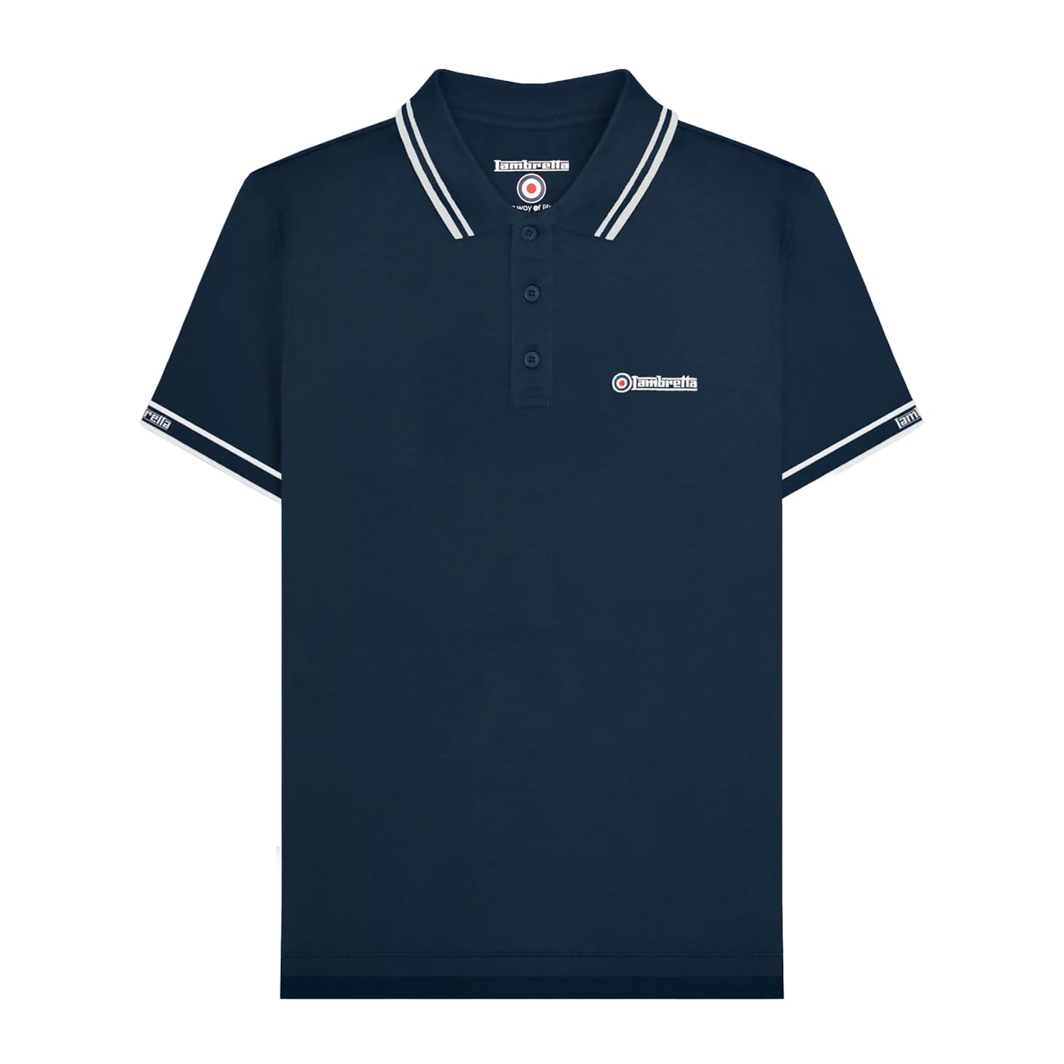 Lambretta Men's Navy Branded Sleeve Short Sleeve Polo Shirt - Xl