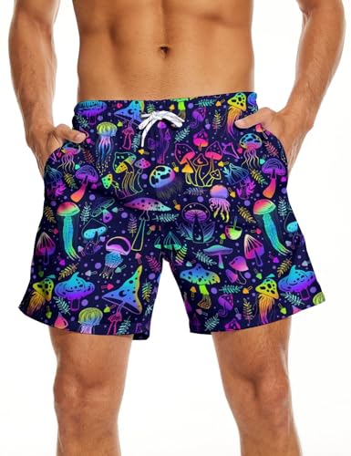 Mens Swim Trunks 2 in 1 Pattern 5 Inch Swimming Beach Shorts Casual Summer Board Shorts with Pockets3