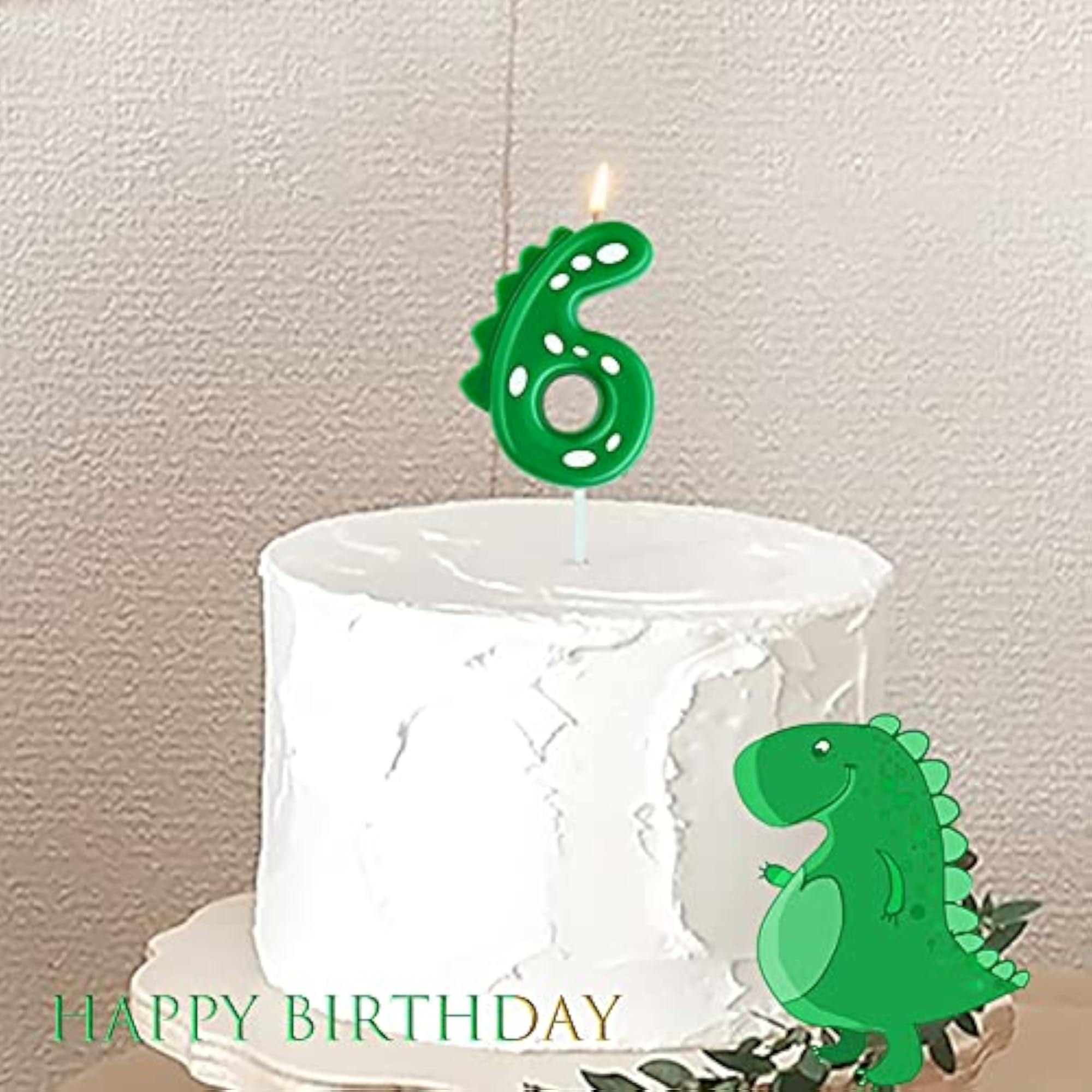 Green Dinosaur Birthday Cake Candle