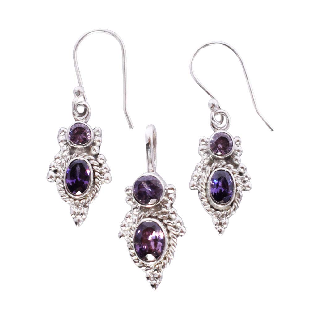 Juego de joyas de amatista y pendientes plata ley 925 mujer 7