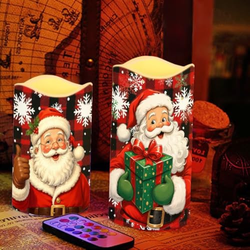 Image of Christmas Tree LED Flameless Candles | Xmas 4 Pack LED Flickering Battery Operated, Color Changing, Electric Pillar Candles for Living Room, Christmas Decoration