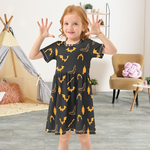 Toddler Girls Halloween Bats Dress Short Sleeve A-Line Casual Clothes for Home Party Beach Sundress 2-8T4