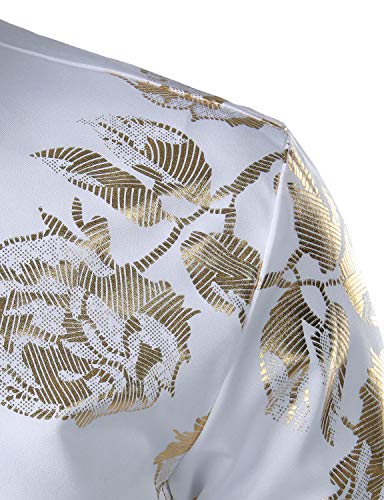 Zeroyaa Men's 3D Golden Rose Printed Slim Fit Long Sleeve Button Down Floral Dress Shirts Zzcl30 Black Gold X Large #TOP3
