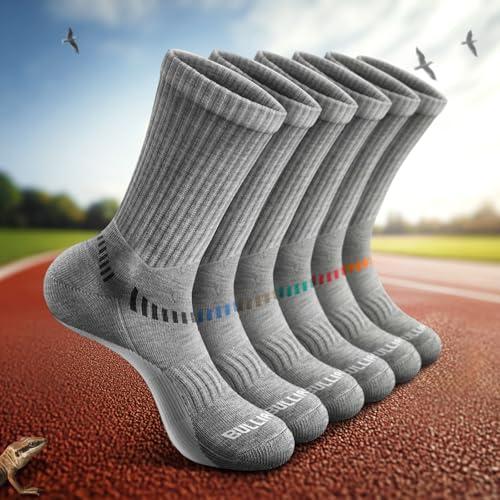 Sports Socks for Men 6Pairs, Athletic Crew Socks Cushioned For Men Excercise Running-Arch Support