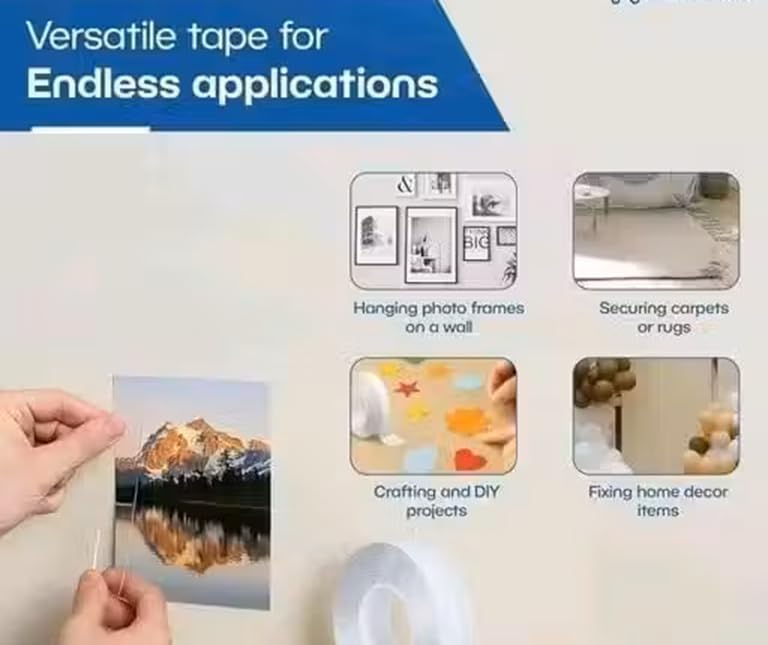 Image of Double Sided Tape -3 Meter Multipurpose Double Sided Tape - Adhesive Tape, Heavy Duty, Heat Resistant, Multi-Functional, Removable, Washable, Anti-Slip Gel Nano Grip Tape (grip tape)