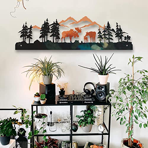 Metal Deer Wall Art Forest Deer Wall Decor, 15.7”X4.5”Iron Deer Rustic Hunting Wall Decor,Laser Cut Forest Cabin Deer Hanging Kit Decor For Home Office Living Room Bedroom (Red) #TOP5