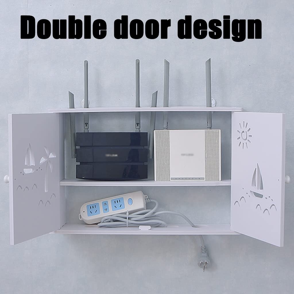 Generico Mensola portaoggetti da Parete Bianca per Router WiFi, Scatola portacavi in Legno, Supporto per Cavi di Alimentazione, 48x11x31,5 cm - Elegante Arredamento per la casa e salvaspazio