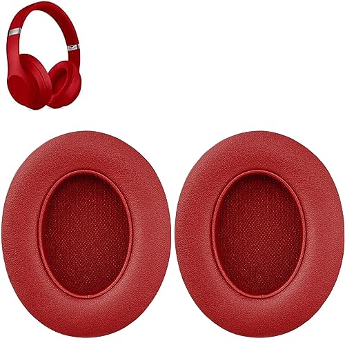 Beats Studio 3 Coussinets d'oreille de Remplacement pour Studio 2 & 3 - Coussinets en Mousse à Mémoire de Forme avec Cuir Protéiné Doux - Rouge