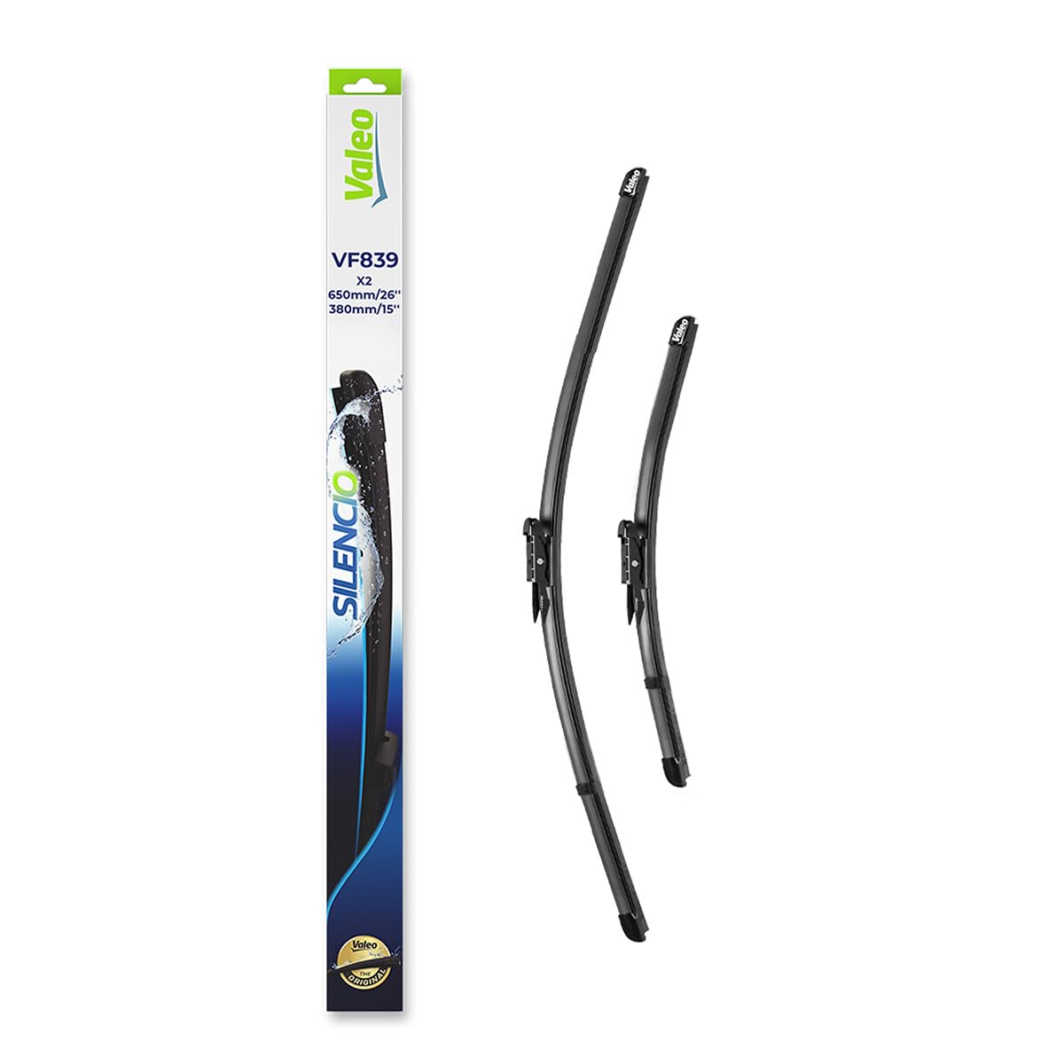 VALEO Silencio Wycieraczki - VF839 - Zestaw Wydajnych, Zapewniajacych Doskonala Widocznosc na Drodze, latwych w Montazu Oryginalnych Plaskich Wycieraczek 650mm/380mm - Przód - Zestaw 2 szt. - 577839