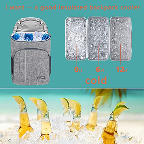 Hap Tim Backpack Cooler Insulated Waterproof Picnic Backpack 30 Can Soft Sided Grey For Beach,Camping,Hiking,Lunch(1002-G) #TOP3