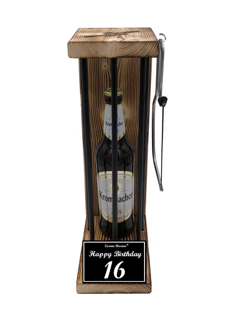 Krombacher - Biergeschenke für Männer lustig 16 Geburtstag - Eiserne Reserve Black Edition Text s/w Happy Birthday 16 Geburtstag Bier (1 x 0.5 l)