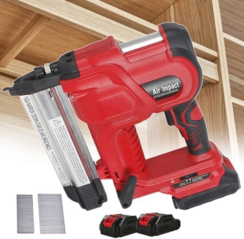 Cordless Brad Nailer for Wood & Fabric - Powerful Punching Nailer with Auxiliary Lighting, Uses 32mm Staples & 50mm Straight Nails, Ideal for Cardboard & Leather Projects