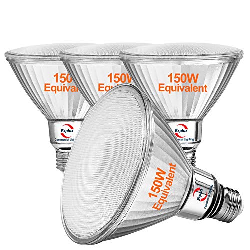 Explux 150W Equivalent Classic Full Glass LED PAR38 Flood Light Bulbs, High Lumen Series 1600 lm, 3000K 4-Pack, Dimmable, Outdoor Weatherproof, Bright White