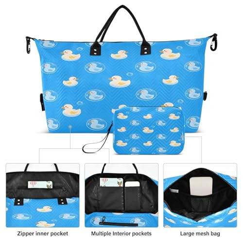 Travel Duffle Bag Weekender Bags Overnight Bag with Toiletry Bag Gym Duffel Bag Bubbles Blue Duck for Travel Business Trips Sport2