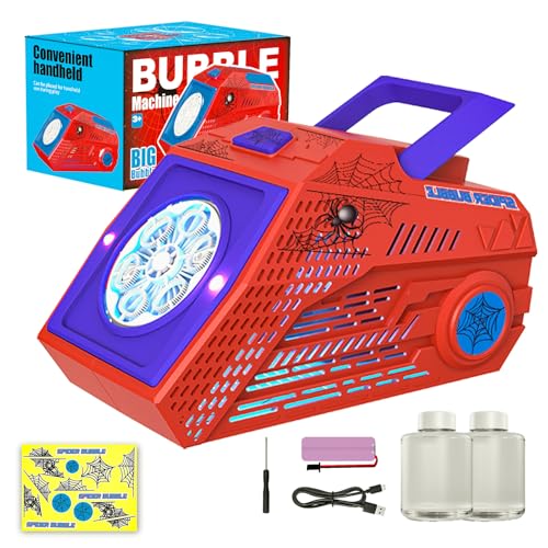 Machine à bulles Spider, machine à bulles automatique de plus de 10 000 bulles/min avec batterie rechargeable | Solution pour bulles | Lumières colorées...