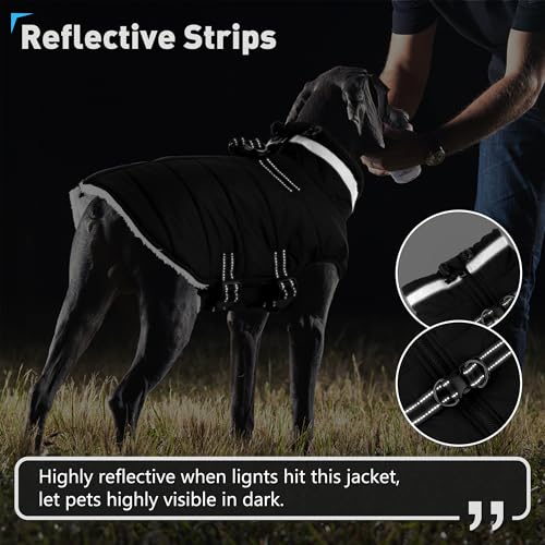 Image of Dogcheer Dog Winter Coat, Waterproof Dog Jacket with Harness - Black,2XL