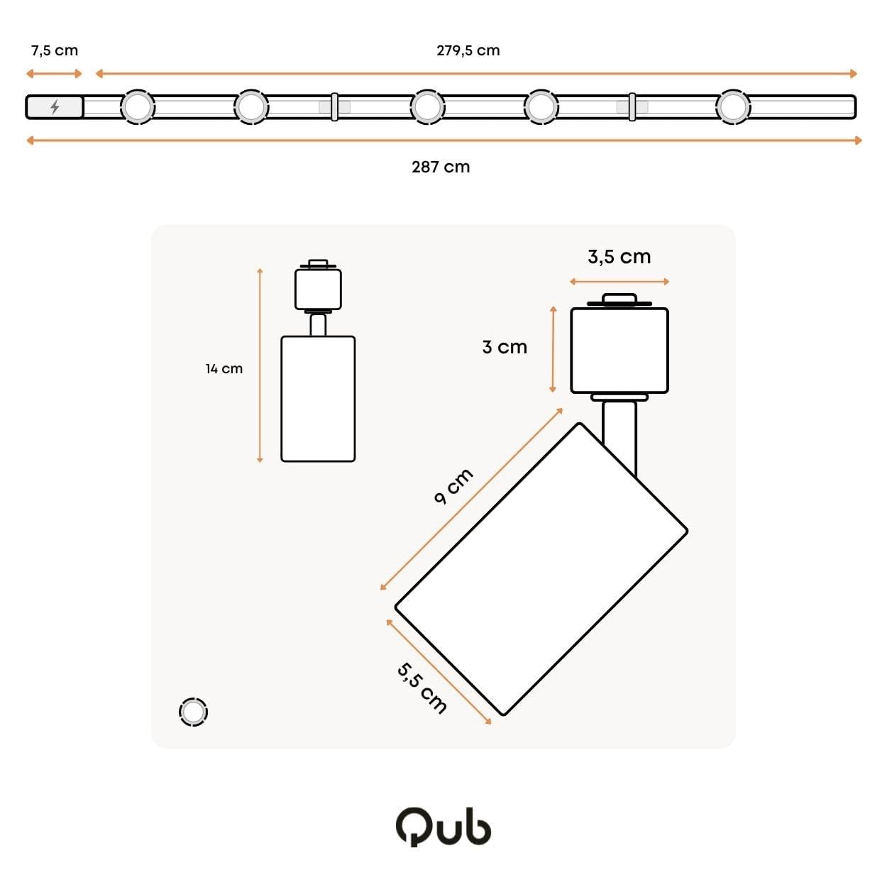 Qub Focus III 1-Phasen LED Schienensystem 300 cm 5x GU10 Spots I-Form Deckenstrahler Schwarz