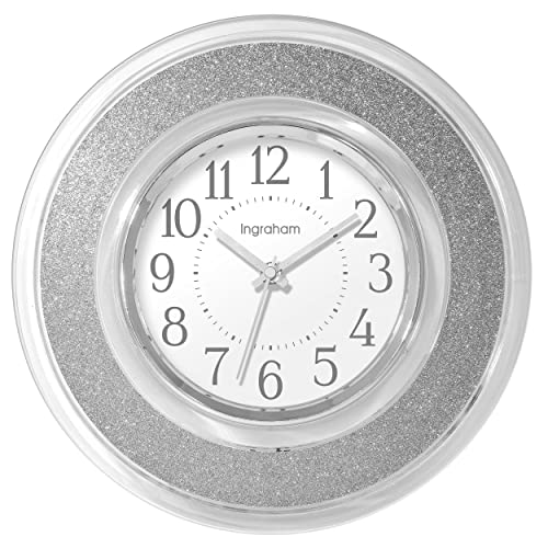 Westclox 12" Glitter Wall Clock for Kitchen- Home Office-Livingroom, House Warming Gift (Silver)