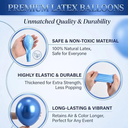 Image of Hiins 38Pcs Metallic Blue Balloon Column Kit Set of 2 for Wedding Party Decor