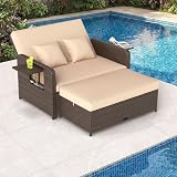 【Construcción Robusta y Elegante】 Fabricado con ratán PE resistente al sol trenzado a mano y estructura metálica robusta, este conjunto de 2 piezas combina durabilidad con un estilo sofisticado. Cada pieza soporta hasta 360 kg, siendo fuerte y atractiva para uso exterior.