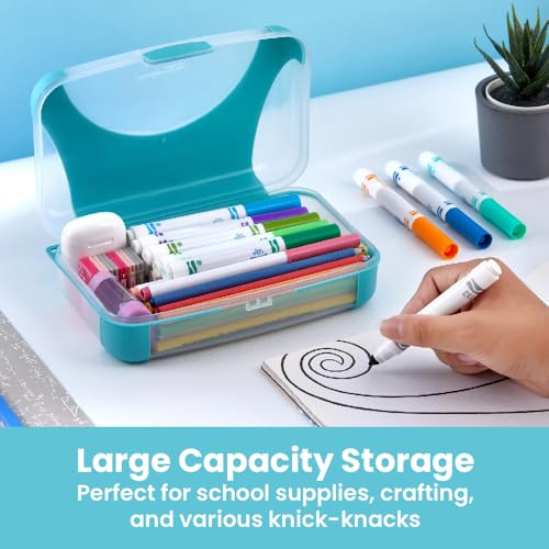 Image of LockerMate by Bostitch Hard Pencil Case, Durable Plastic Pencil Box, Kid-Friendly Design, Teal & Clear