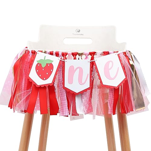 Strawberry Party Decorations for 1st Birthday - Strawberry Highchair Banner For Photo Booth Props And Backdrop Cake Smash, Best Sweet One Birthday Party Supplies For Kids (strawberry highchair banner)