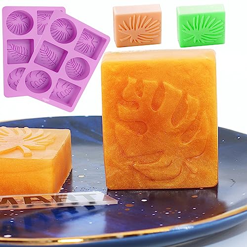 Siqinzongwa (2 Pack) Silicone Soap Molds, Tropical Leaf Silicone Molds For Homemade Soap, Hawaii Style Resin, Bath Bomb, Jello, Chocolate And Dessert (Rectangle £¦ Oval£© #TOP4