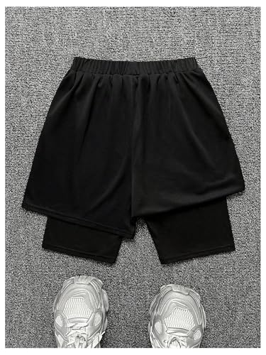 SHENHE Boy's 2 in 1 Shorts Y2K Cross Print Drawstring Workout Running Basketball Shorts with Compression Liner2