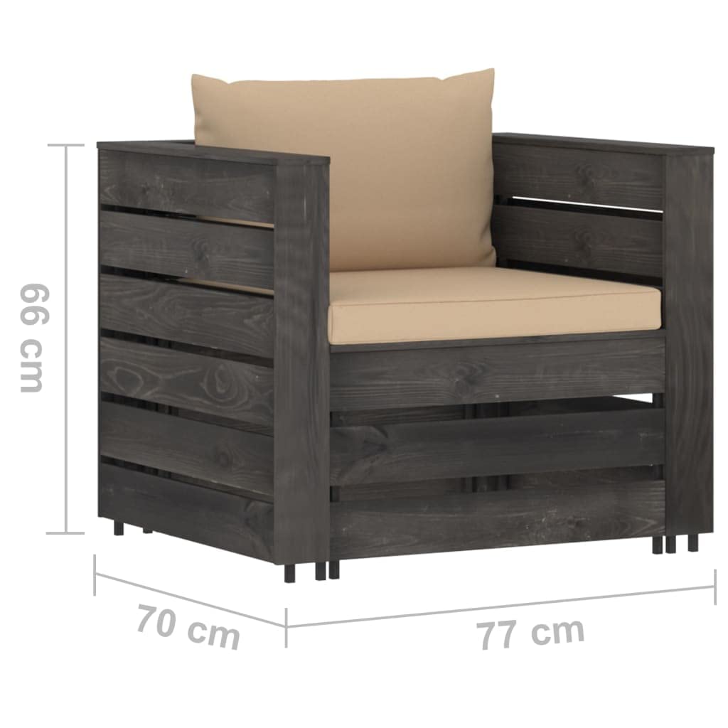 Mobili da giardino, 2 pezzi, in legno di pino impregnato, grigio | Modulare, cuscini spessi, resistente alle intemperie, bassa manutenzione